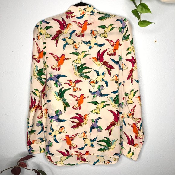 Maeve Anthropologie Potala Silk Bird Blouse Button Down Shirt 8 - Picture 4 of 8